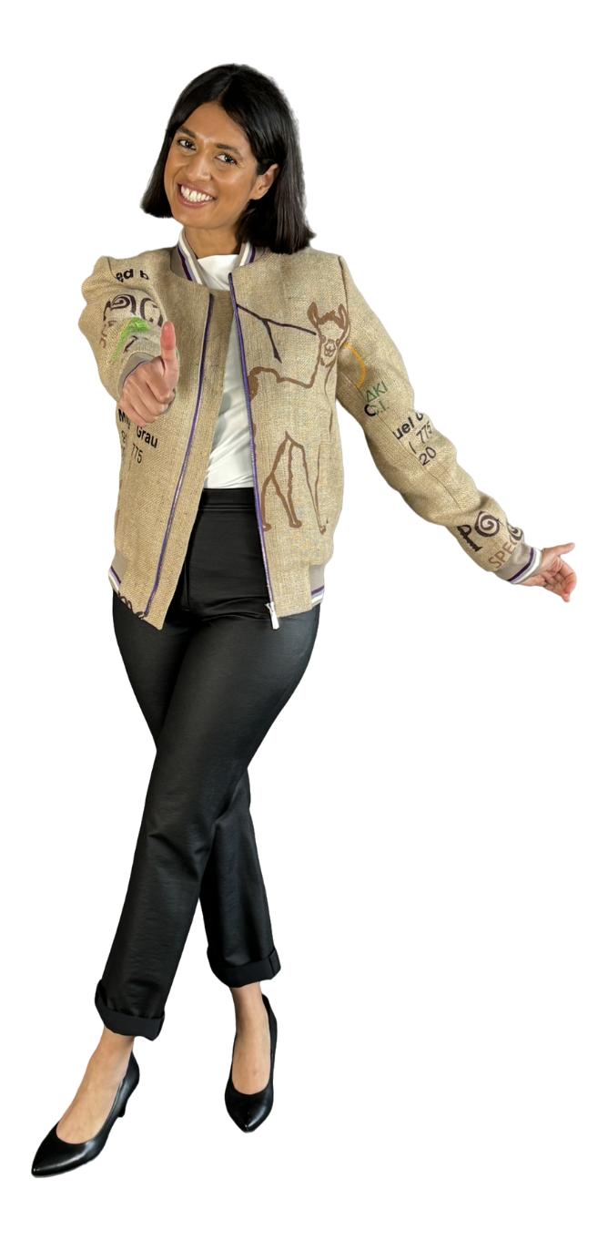 Eye-catching design of an eco-friendly upcycling jacket out of used coffee sakcs