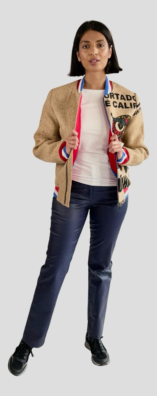 Eco-fashion clothing item made of upcycled coffee sacks from a German slow fashion brand THE COFFEE JACKET®