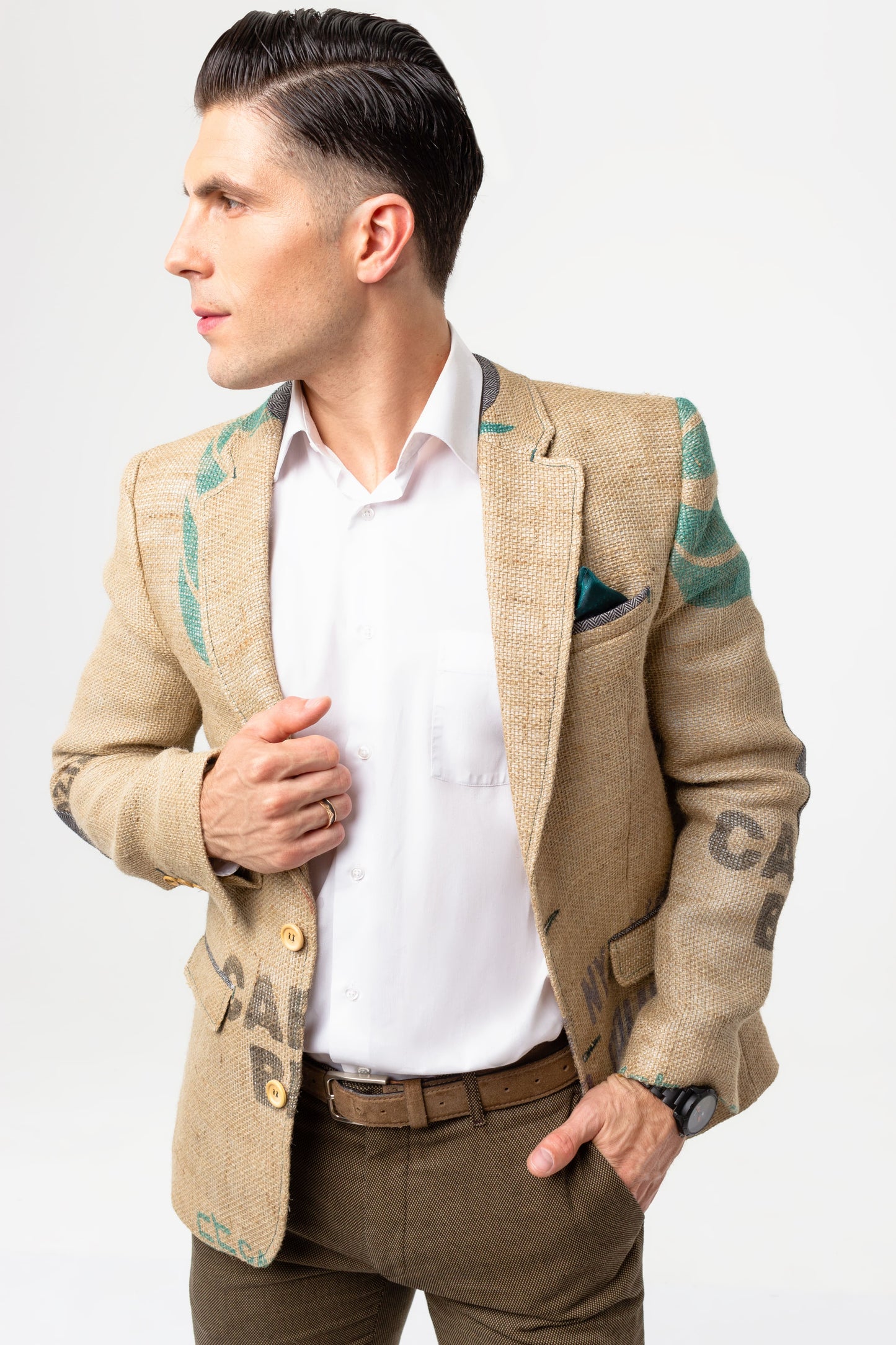 An exceptional upcycled luxury clothing for men from sustainable fashion brand THE COFFEE JACKET®