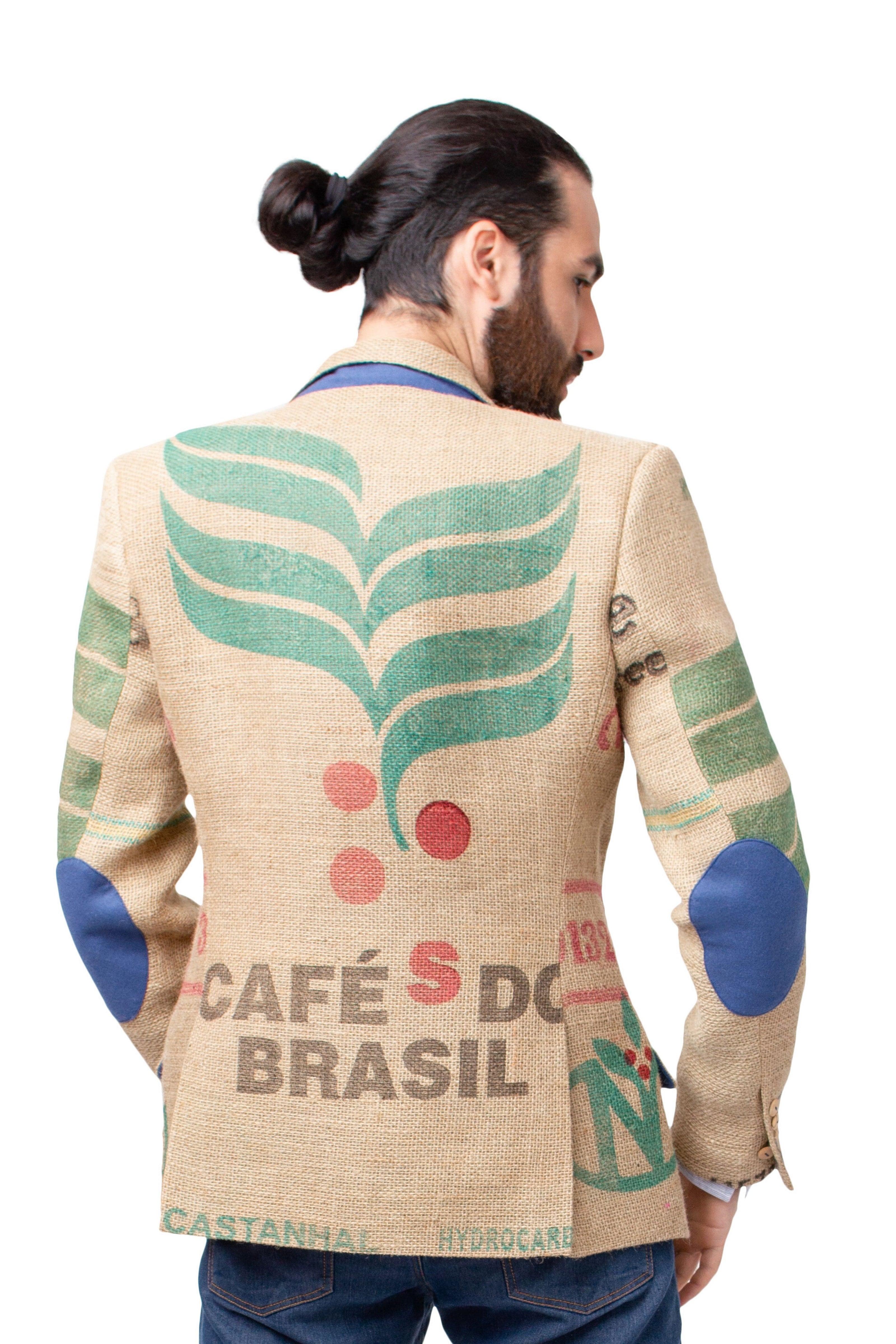 Sustainable luxury fashion piece for men made from Brazilian coffee sacks