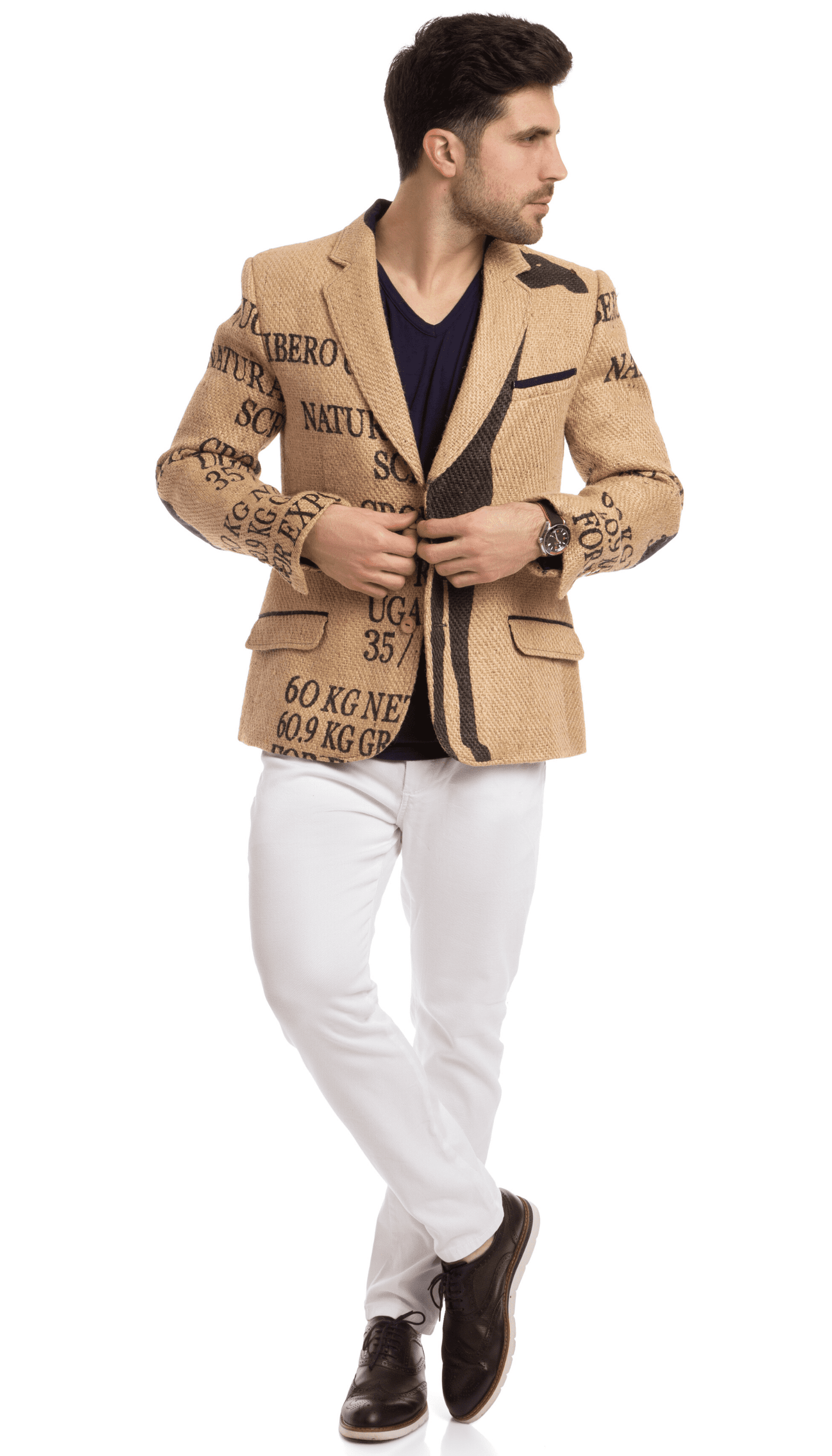 Absolutely stylish and elegnat men`s jacket made of coffee sacks by a German eco-friendly brand THE COFFEE JACKET®
