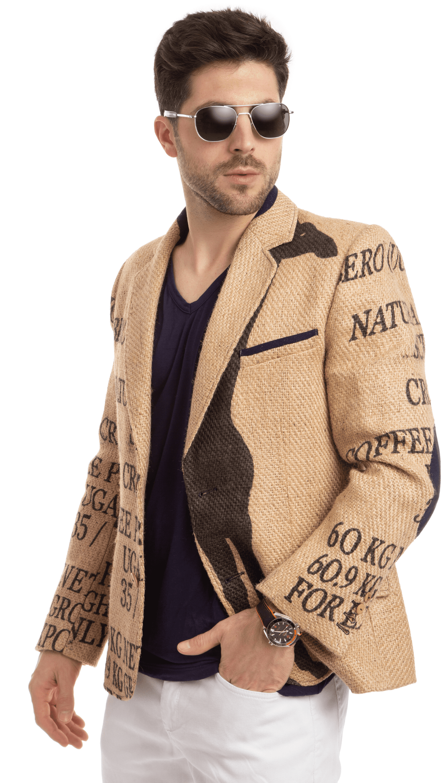 Fancy, elegant and timeless men`s wear sustainably made from rare upcycled coffee sacks